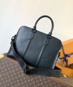 LV黑色男士手提公事包 高仿原單商務斜背包 時尚簡約款