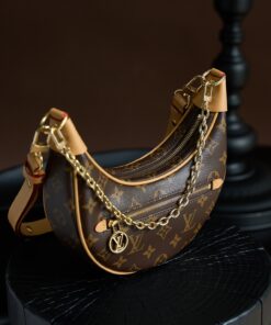 LV弦月包老花 高仿原單半月包 金鍊斜背肩背兩用設計