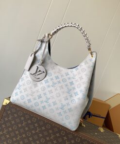 LV白色肩背包 高仿原單藍色老花皮革編織手提包