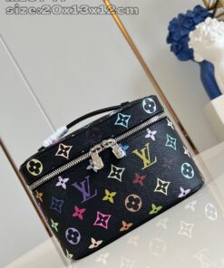 LV黑底彩色Monogram化妝包 高仿原單手提收納包 M13747