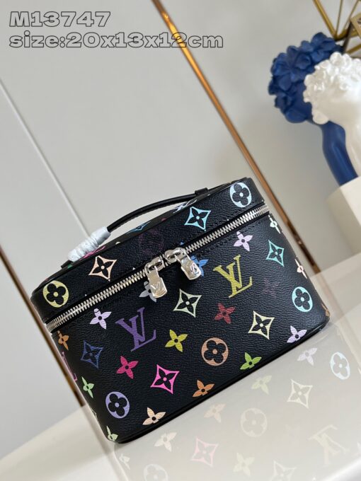 LV黑底彩色Monogram化妝包 高仿原單手提收納包 M13747