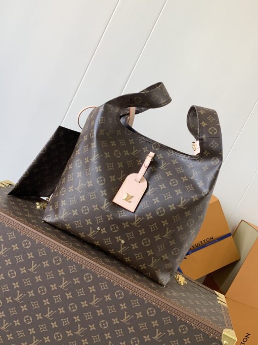 LV原單仿款OnTheGo柔感托特包深棕Monogram粉膚色吊牌女用大容量手提包