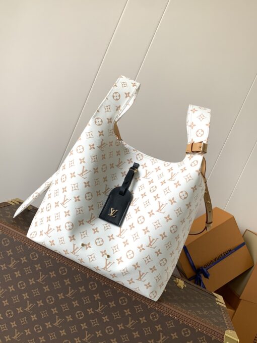 LV原單仿款OnTheGo柔感托特包白底杏色Monogram黑吊牌限量款女用手提包