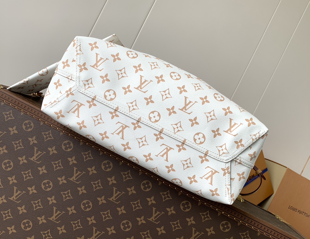 LV原單仿款OnTheGo柔感托特包白底杏色Monogram黑吊牌限量款女用手提包｜歐美奢侈品精品推薦