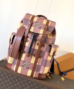 LV原單後背包格紋皮革拼接設計感男款多功能旅行包