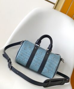 LV精品仿製迷你水桶包藍色Monogram帆布男用斜背設計款