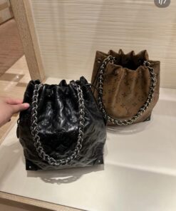 LV高仿水桶包鍊條設計黑棕雙色選擇立體壓紋休閒時尚包