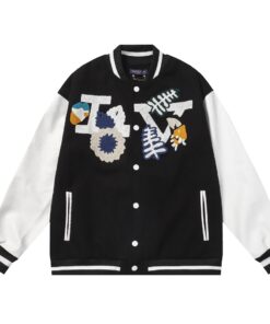 LV一比一黑白拼色植絨字母刺繡棒球外套街頭休閒風