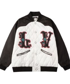 LV一比一復古哥德字母刺繡菱格棒球外套 黑白拼色設計款