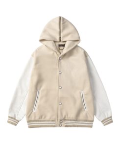 LV一比一米白拼白袖連帽棒球外套 刺繡Logo極簡風設計