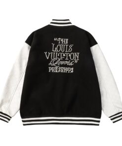 LV高仿黑白拼接棒球外套 LA鑽飾設計款