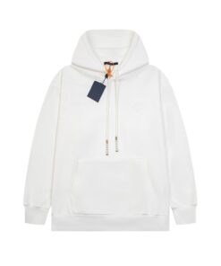 LV原單白色立體LOGO連帽衛衣 男士高磅棉珍珠抽繩帽T