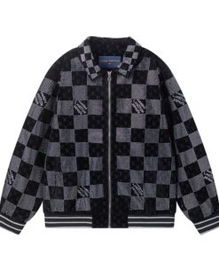 LV一比一格紋拼接外套潮流復古設計師風男女同款