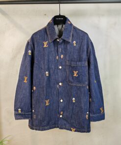 LV高仿刺繡Logo牛仔外套 男士休閒寬版夾克上衣