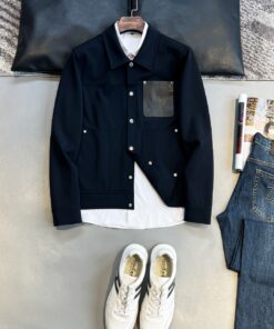 LV高仿皮革Monogram拼接外套 黑色簡約紳士風夾克