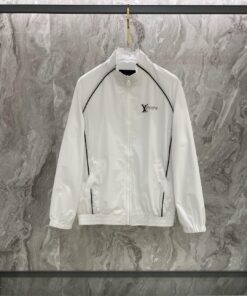 LV高仿白色防風外套 輕薄連帽立領運動夾克 男士休閒風衣