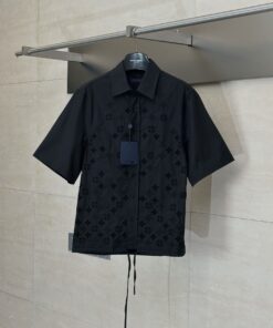 LV黑色短袖襯衫 男士對標刺繡圖騰 原單款質感設計