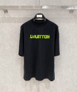 LV黑色短袖 綠色標字刺繡 男裝潮流設計A貨版