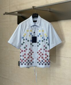 LV精品仿製襯衫短袖彩色刺繡Logo男裝潮流設計單品