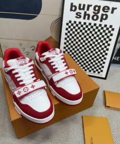 LV高仿白紅魔鬼氈運動鞋 男款時尚百搭潮鞋