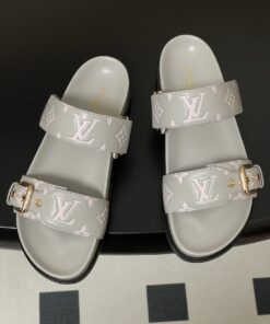 LV精品仿製灰色雙帶涼鞋A貨女鞋 穿搭簡約質感推薦