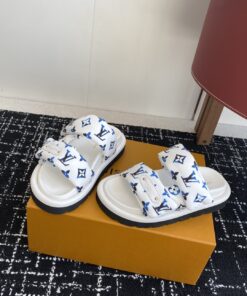 LV高仿白底藍標雙帶涼拖鞋 男女通用款 台灣現貨推薦