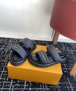 LV復刻款黑色雙帶拖鞋精品仿製一比一 男女皆適穿