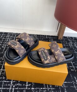 LV原單Monogram棕色雙帶拖鞋男款 A貨舒適鞋型推薦