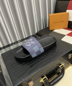 LV藍棋盤格LOGO拖鞋精品仿製男款 夏季涼感舒適A貨推薦