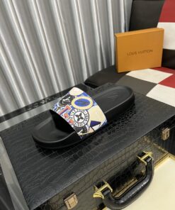 LV精品仿製彩徽圖案拖鞋 活力撞色潮流風格