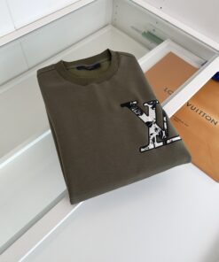 LV高仿軍綠Logo衛衣 男款潮流圓領長袖上衣