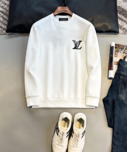 LV高仿白色迷你Logo衛衣 男士圓領簡約長袖上衣