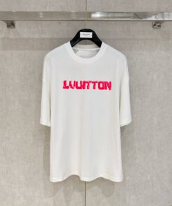 LV精品仿製白色T恤紅色數位Logo印花夏日潮搭必備款