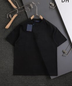 LV精品仿製黑色T恤立體刺繡Logo短袖極簡百搭男裝款