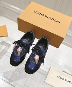 LV原版同步閃鑽厚底女鞋 冰淇淋吊飾限量版 深藍黑拼接復刻款