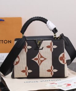 LV高仿拼色Monogram手提包黑棕圖騰通勤斜背兩用推薦