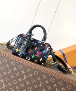 LV高仿黑色彩花手提包 Mini尺寸蝴蝶結設計