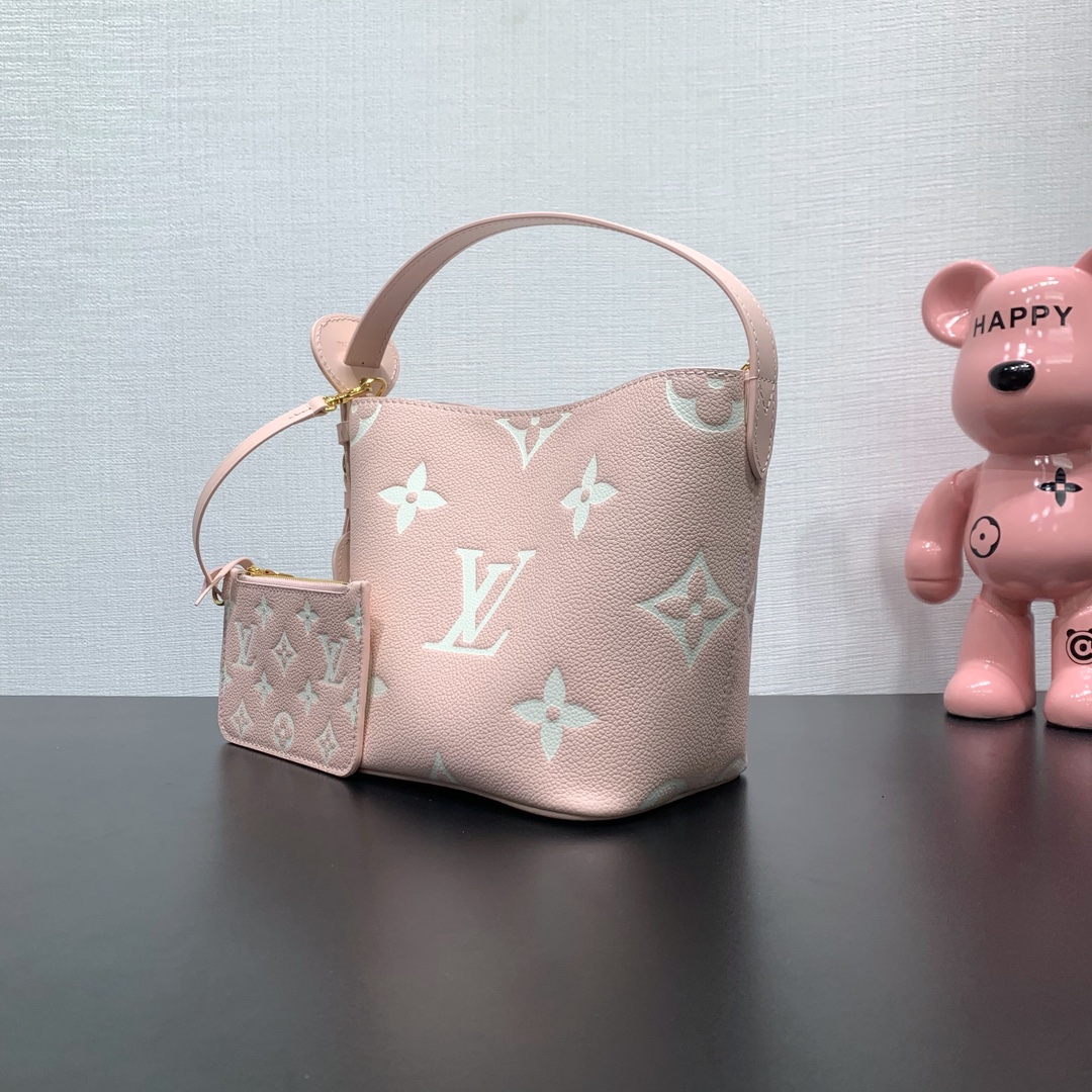 LV一比一粉色水桶包附卡包 奶油粉Monogram肩背包｜歐美奢侈品精品推薦
