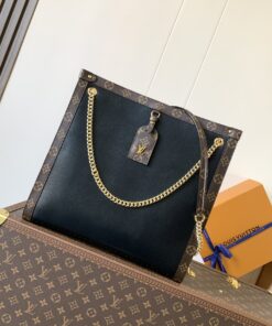 LV高仿M13137托特包金鍊設計黑色老花邊框時尚通勤袋款