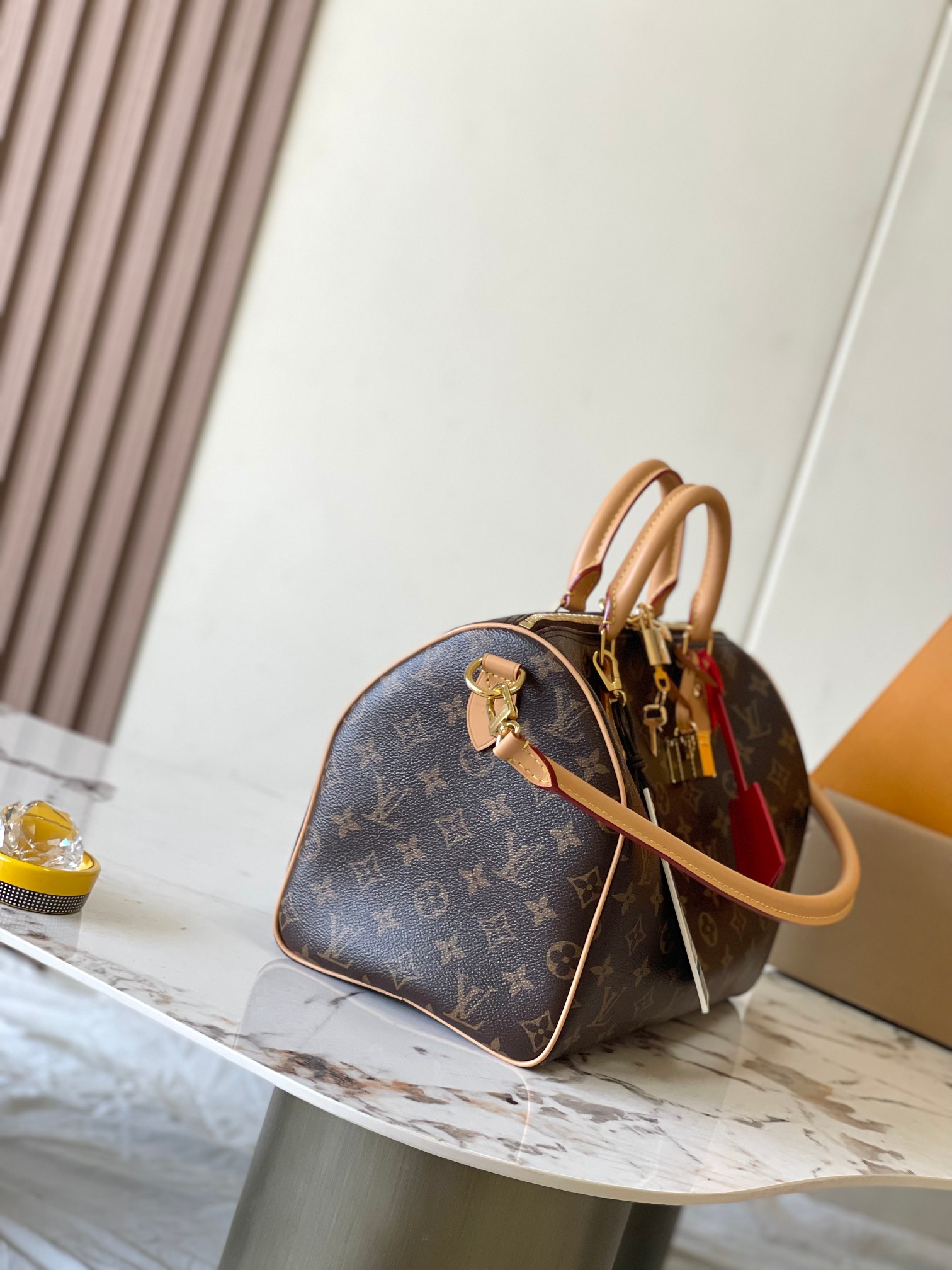 LV高仿M11945波士頓包Speedy 30老花設計旅行肩背手提兩用款｜歐美奢侈品精品推薦