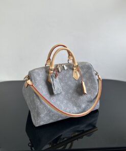 LV精品仿製灰色丹寧Speedy手提包復古老花波士頓款限量感