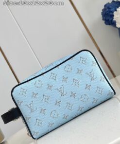 LV A貨M14839迷你手拿包天藍Monogram帆布清爽配色設計款