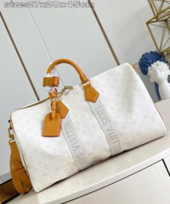 LV原單M14838白色旅行袋Monogram壓紋設計輕奢收納手提包