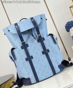 LV高仿M14676天藍後背包Monogram帆布大容量登山包設計款