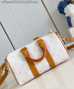 LV精品仿製M15076白色迷你手提包可調背帶經典壓紋設計款