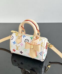 LV高仿白色Multicolor Nano Speedy蝴蝶結設計甜美復古小包