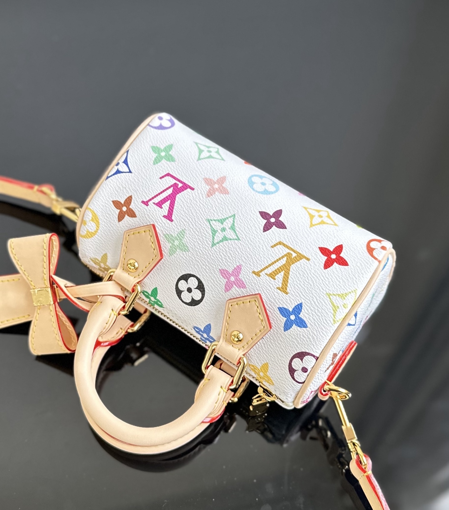 LV高仿白色Multicolor Nano Speedy蝴蝶結設計甜美復古小包｜歐美奢侈品精品推薦