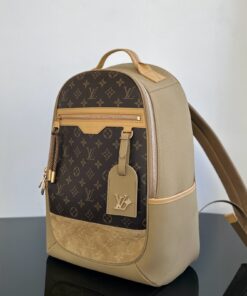 LV高仿拼接後背包Monogram壓紋皮革混搭設計通勤潮款推薦