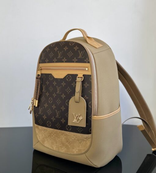 LV高仿拼接後背包Monogram壓紋皮革混搭設計通勤潮款推薦