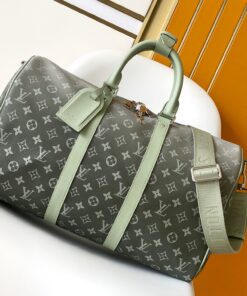 LV高仿M11718 Keepall 50綠色Monogram旅行袋寬帶設計推薦款